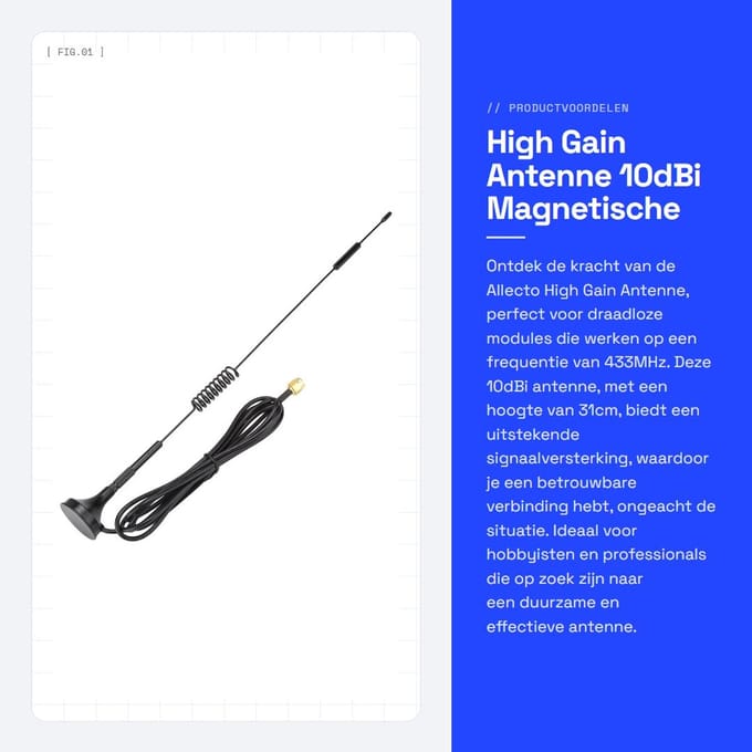 Dailygoods - High Gain Antenne - 10dBi - Magnetische Suction Cup Antenne - 433MHz - Geschikt voor Draadloze Modules - 31cm