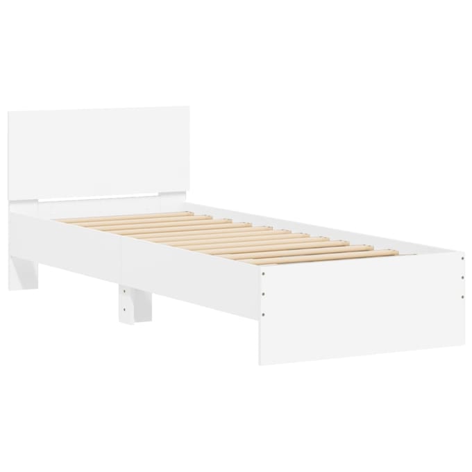 vidaXL - Bedframe - met - hoofdbord - en - LED-verlichting - wit - 90x190 - cm
