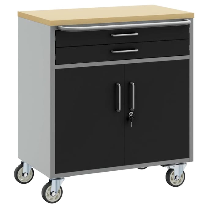 vidaXL - Trolley - Rolling - Workbench - Zwart - en - Grijs - 75 - x - 45 - x - 85 - cm