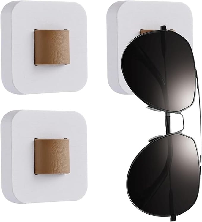 Zonnebril Organizer - Bril Houder - Muur Opslag - Zacht Leer - 3 Stuks - Wit