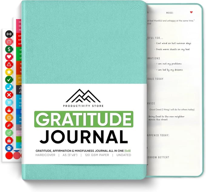 Dankbaarheidsdagboek - Mindfulness Journal - Dagelijkse Reflectie - 6 Maanden Ongedateerd - A5 Formaat - Turkoois