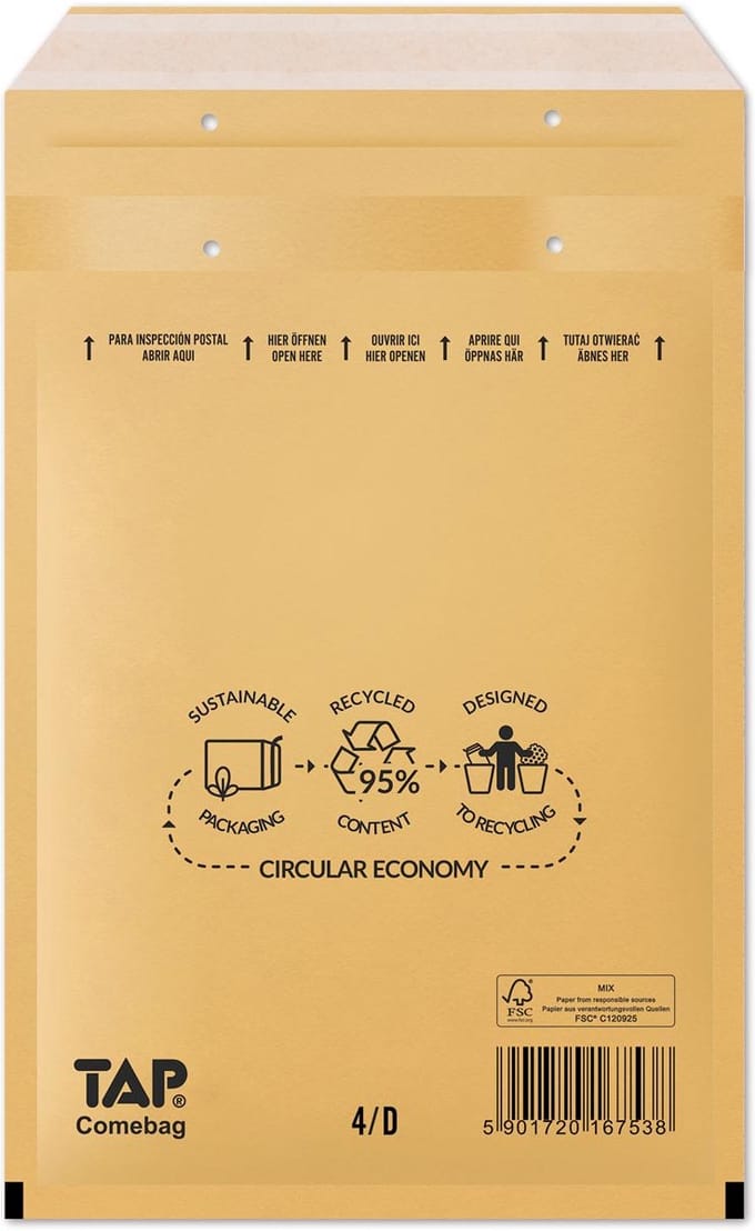 Comebag luchtkussenenveloppen, ft 180 x 265 mm, met stripsluiting, bruin, doos van 100 stuks