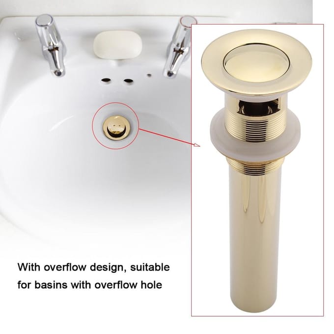 G1 1 4 Messing Badkamer Wastafel Pop-up Afvoer Montage met Overloop (Zirkonium Goud) white
