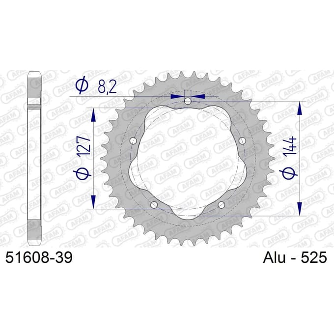 Aluminium tandwiel achter Afam 525 39 dents