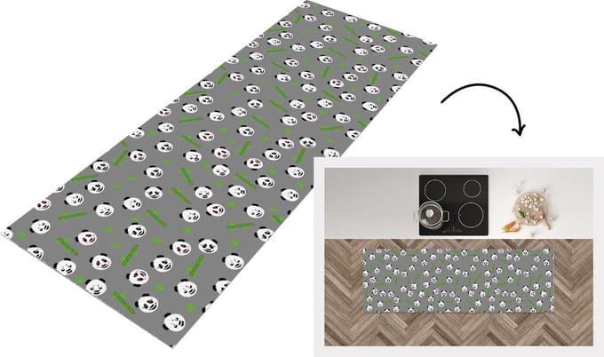 Keukenloper - Loper keuken - Panda - Bamboe - Design - 150x50 cm - Keukenloper vinyl