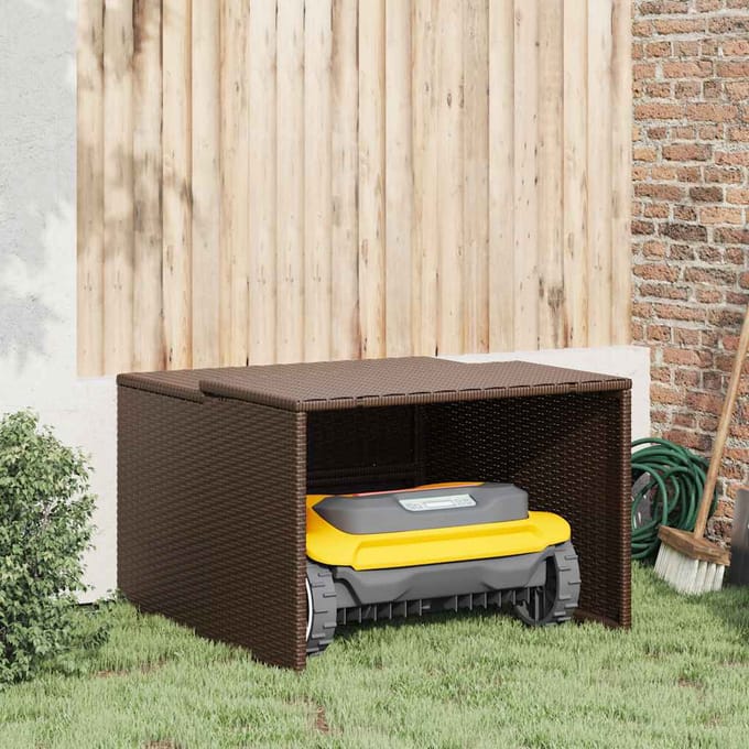 vidaXL - Garage - voor - robotmaaier - 86x90x52/57 - cm - poly - rattan - bruin