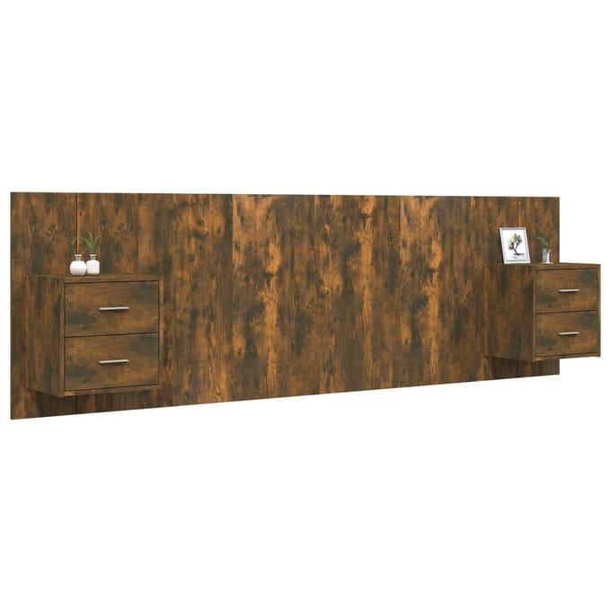 vidaXL - Hoofdbord - met - kastjes - bewerkt - hout - gerookt - eikenkleurig