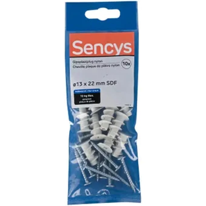 Sencys Plug Voor Gipsplaat Nylon - Diam. 13x22mm - 10 Stuks