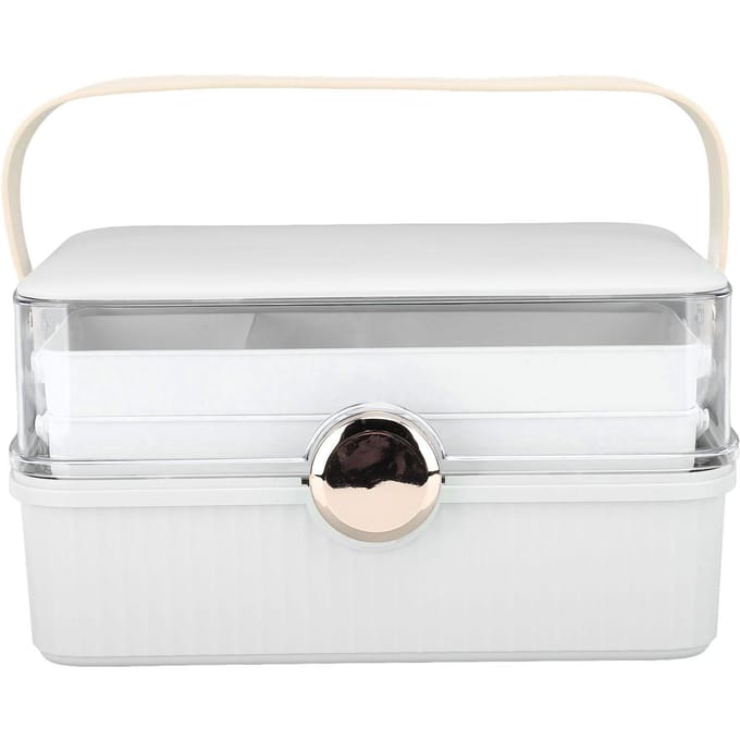 Cosmetische Organizer Box Grote Capaciteit Plastic Stofdicht met Handvat Deksel Make-up Opbergdoos voor wit