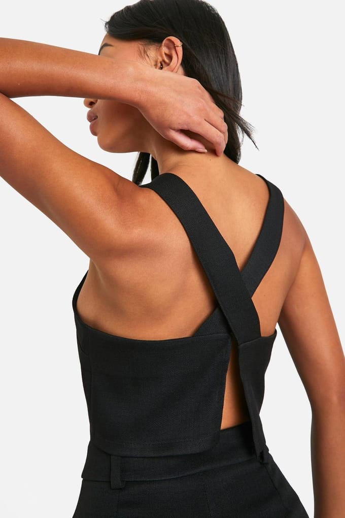 boohoo Dames Textured Linen Look Open Back Waistcoat | Black | Maat: 14