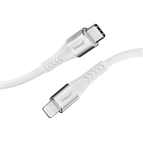 Intenso 7902002 USB-kabel USB 2.0 USB-C stekker, Apple Lightning stekker 1.50 m Wit Stoffen mantel