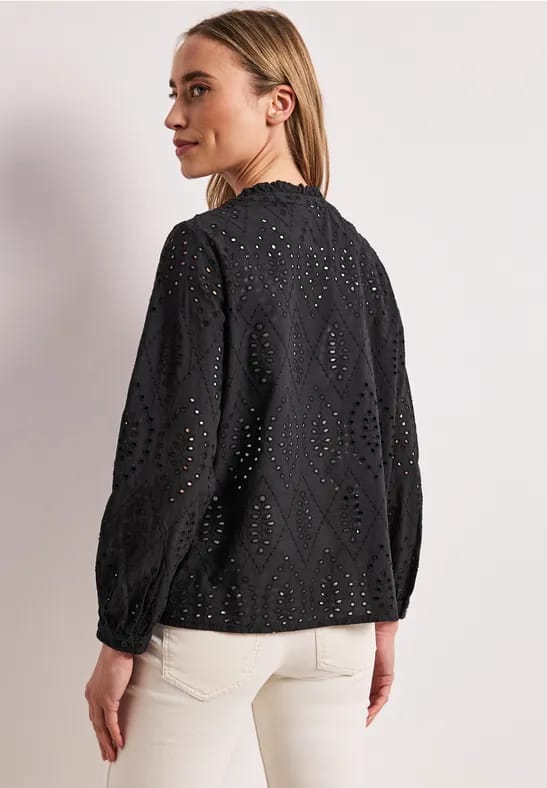 Blouse met gespleten hals en Shiffley-patroon