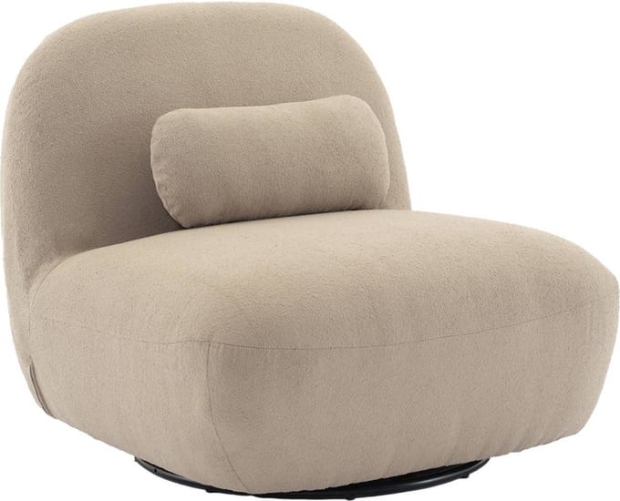 sweeek - Draaiende fauteuil 360° in gestructureerde bouclette en metaal met kussen