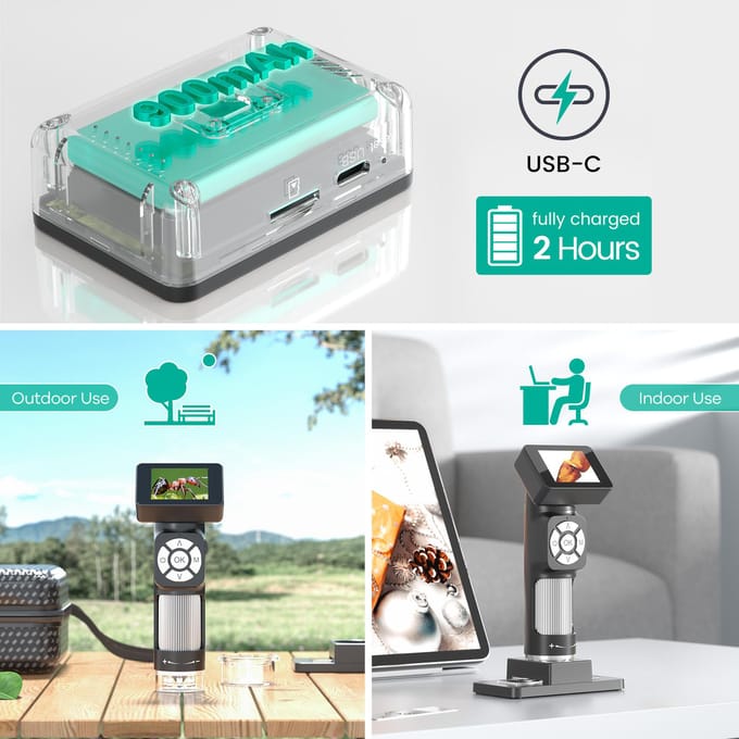 AD112 Draagbare 500X microscoopset met 2-inch LCD-scherm, draagbare digitale microscoop met 8 0 veelkleurig