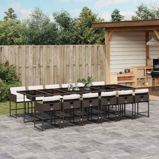 vidaXL - 13-delige - Tuinset - met - kussens - poly - rattan - bruin