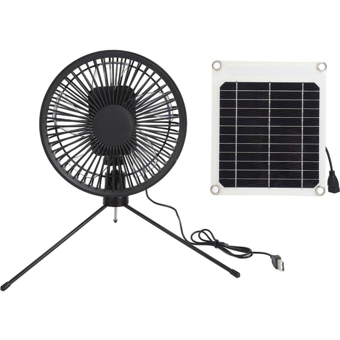 Zonne-campingventilator met statief IP67 waterdicht verstelbaar draagbare campingventilator met 10W zonnepaneel black