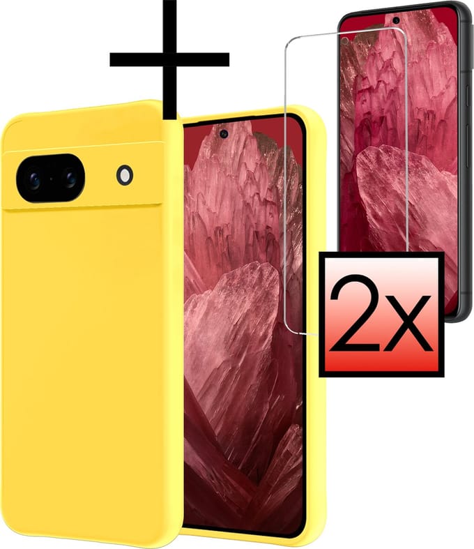 Hoesje - Met 2x Screenprotector - Geschikt voor Google Pixel 8a - Sterk & Shockproof - Back Cover - Siliconen Case - Telefoon Hoes - Geel