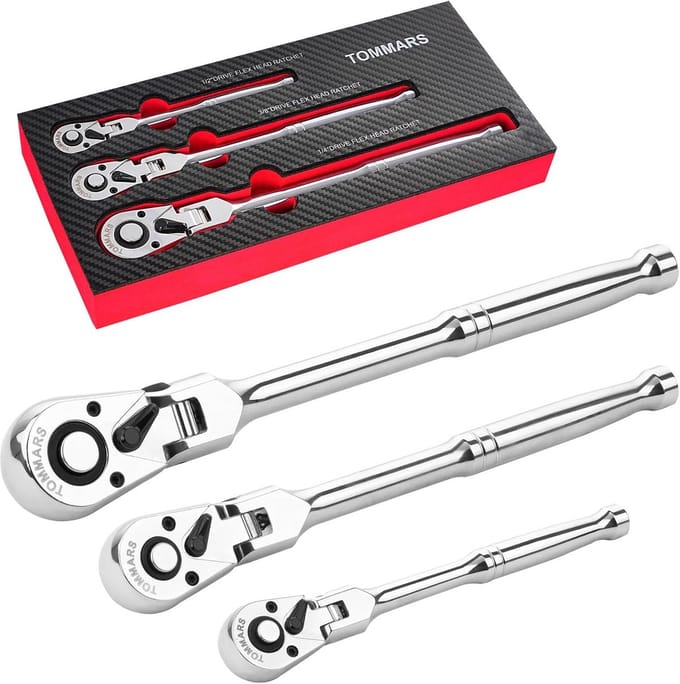 Flexibele Ratelsleutel Set 1/4, 3/8 en 1/2 inch met 72 Tanden