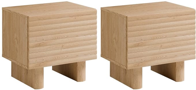 Vente-unique Set van 2 nachtkastjes met 1 deurtje - MDF - Kleur: houteffect - LUDIMA