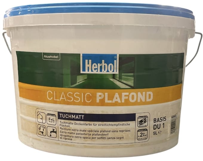 Herbol Classic Plafond - Extra matte plafondverf voor binnen op waterbasis - 5 L - RAL 9010 Pure White ( gebrokenwit)