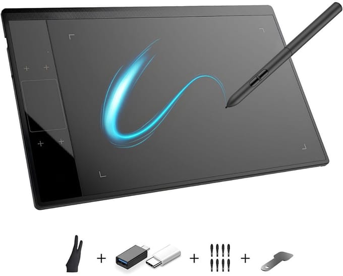KAD® Tekentablet - Professioneel Tekenpad voor Design - Tekentablet met 4 Touch-Sensor Toetsen - Zwart - 25cm x 25cm x 1cm