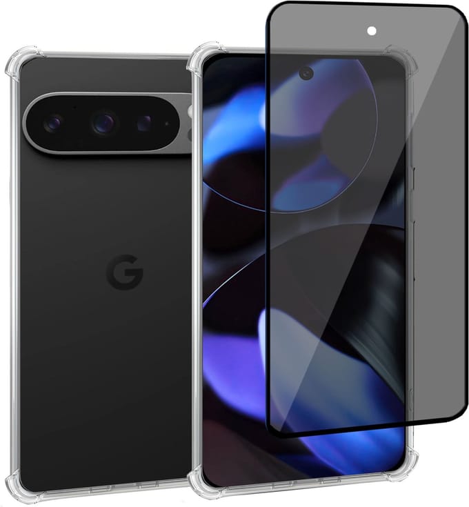 Geschikt voor Google Pixel 9 Pro XL - Hoesje + Privacy Screenprotector – Privé - Gehard Glas Cover