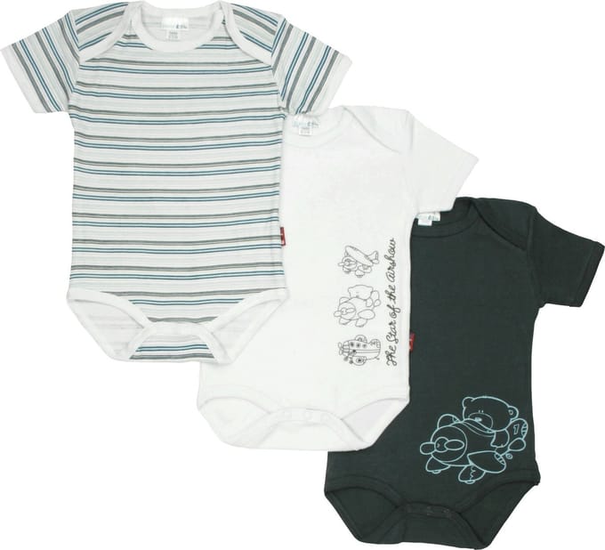 Bianco Blu Ökotex - Baby Romper - per 3 stuks - Grijs/Wit - Maten: 62/68