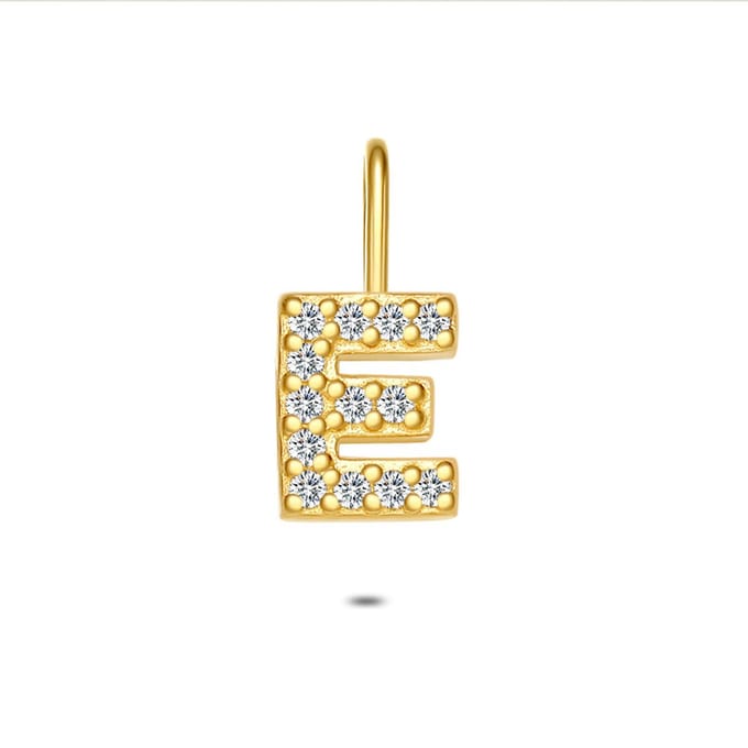 Twice As Nice Hanger in 18kt verguld zilver, letter E met steentjes