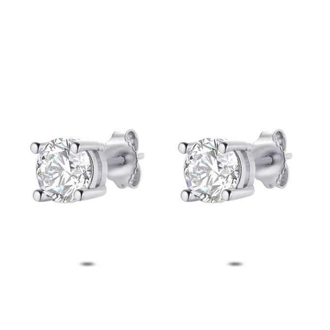 Twice As Nice Oorbellen in zilver, 1 zirkonia, 7 mm