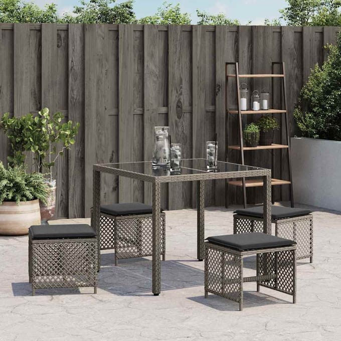 vidaXL - Tuinkrukken - 4 - st - met - kussens - 41x41x36 - cm - poly - rattan - grijs