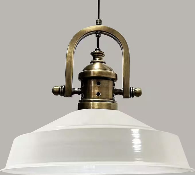 Hangende Metalen Lamp Ø41 cm, E27, Vintage Lamp, Wit Binnenkant