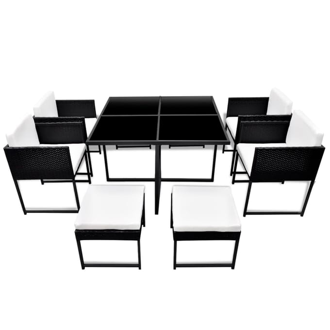 vidaXL - 9-delige - Tuinset - met - kussens - poly - rattan - zwart
