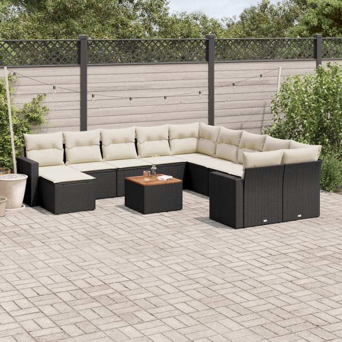vidaXL - 12-delige - Loungeset - met - kussens - poly - rattan - zwart