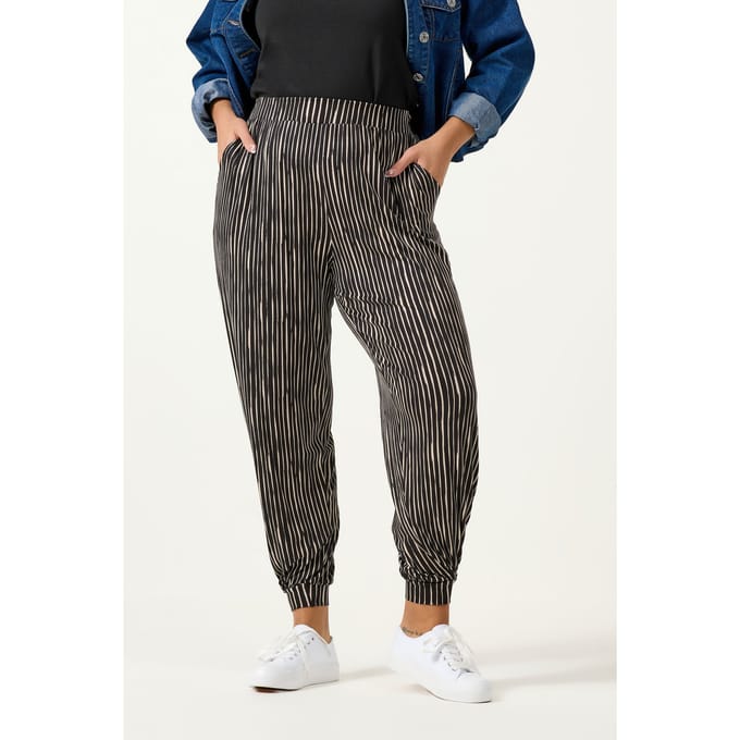 Yours Zwarte Gestreepte Harembroek Met Omgeslagen Boorden Size 48
