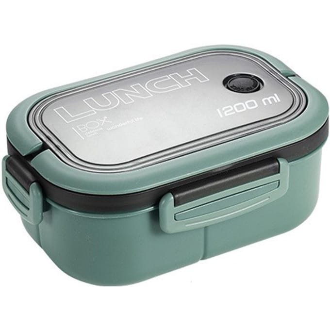 1200ml Bento Lunchbox Dubbellaags Isolatie Lunchbox Container met Vork Lepel voor Studenten groen