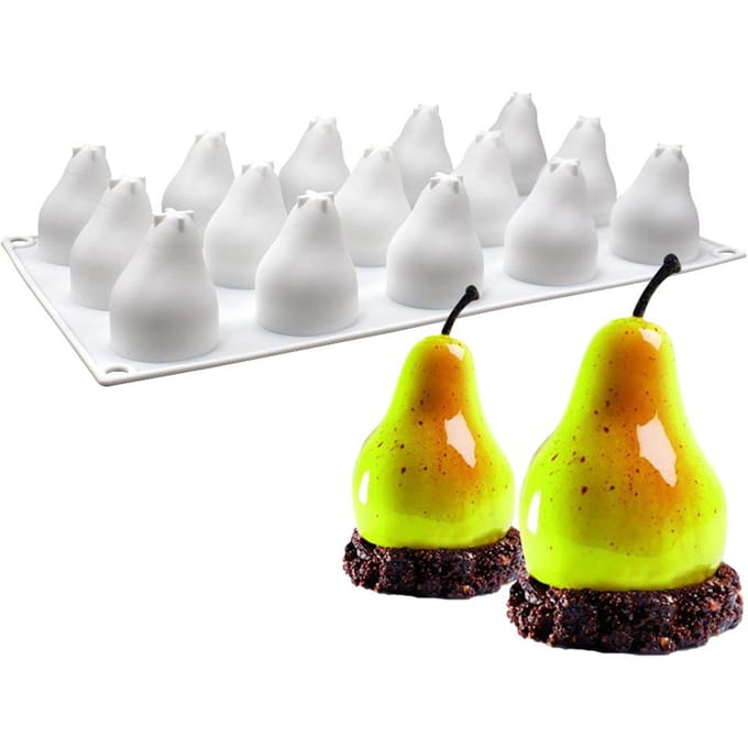 15 Holtes Peer Vorm Siliconen Mal voor Mousse Cake Frans Dessert 3D Siliconen Mal Cake white