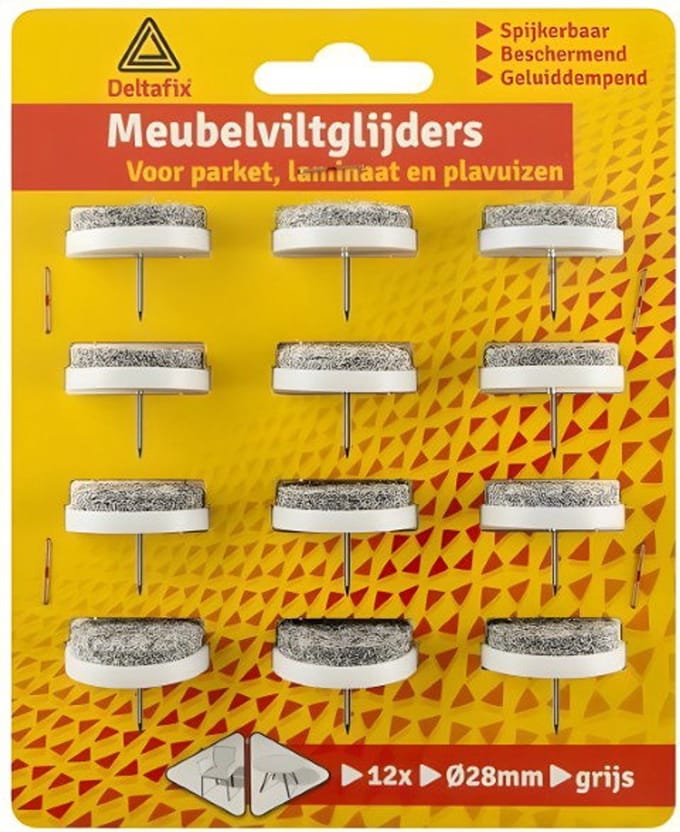 Deltafix - Meubelviltglijders - 28mm - grijs - spijkerbaar, beschermend en geluiddempend