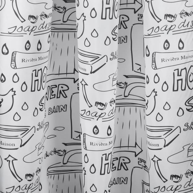 Differnz Douchegordijn Bath â€“ 180 x 200 cm â€“ Verzwaard â€“ 100% Polyester â€“ Wit/Zwart