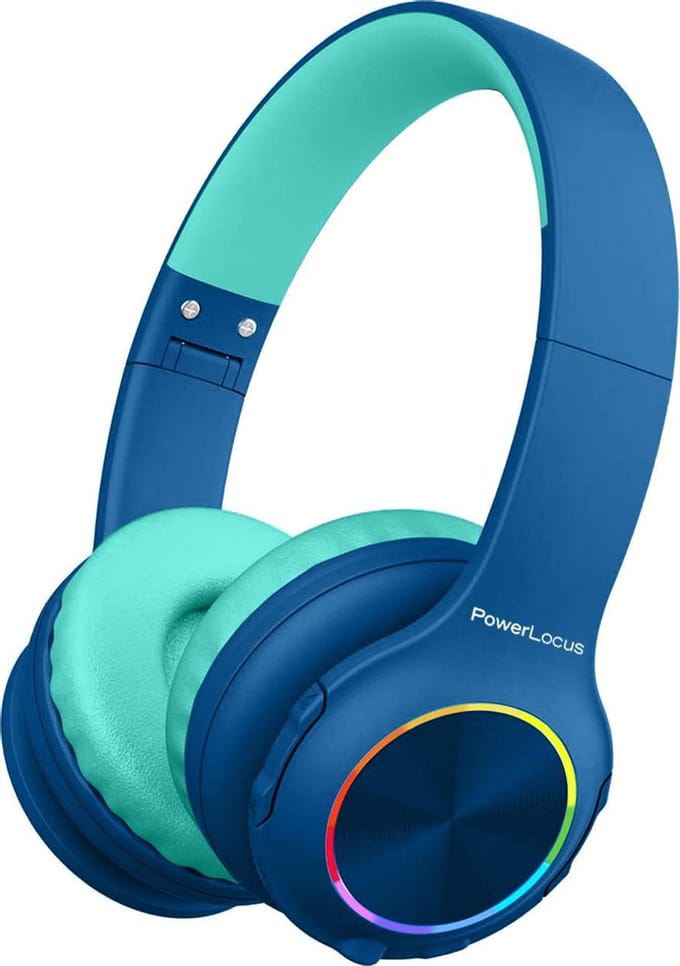 PowerLocus PLED Draadloze Koptelefoon Over-Ear voor Kinderen - LED lampjes - met Microfoon - Micro SD poort - Blauw