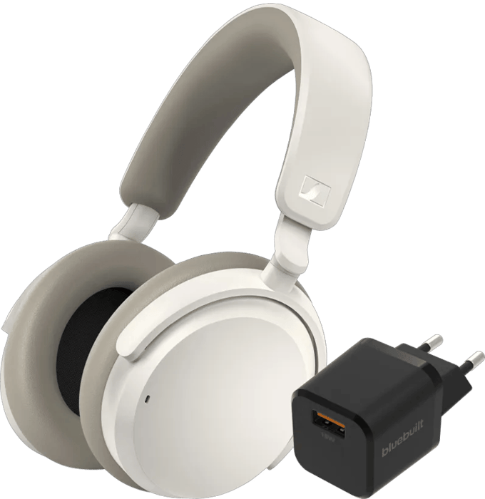 Sennheiser Accentum Wireless Wit + BlueBuilt Quick Charge Oplader Usb A Poort 18W Zwart