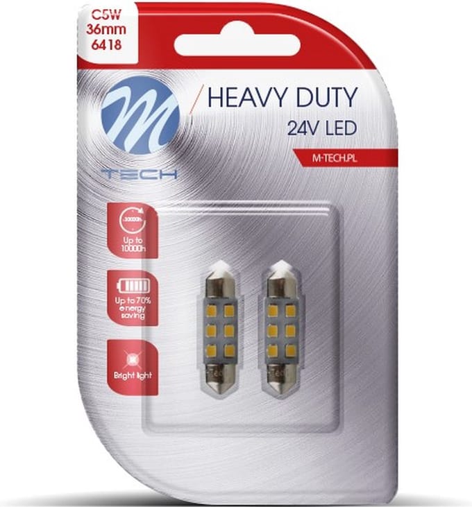 M-Tech LED C5W / C10W 24V - 36MM - Heavy Duty - 6x Led diode - Wit - Set
