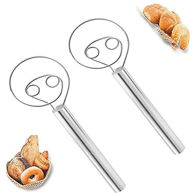 Dough Whisk, 2 Pieces Dough Whisk Bread, Danish Dough Whisk, Stainless Steel Spool, Instruction Manual Bread Dough - ShopVlot