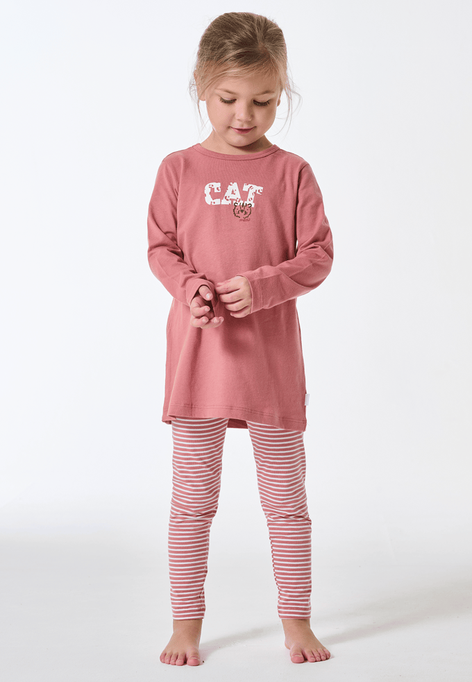 Pyjama lange interlock legging kat streepjes oudroze - Kids Nightwear 92