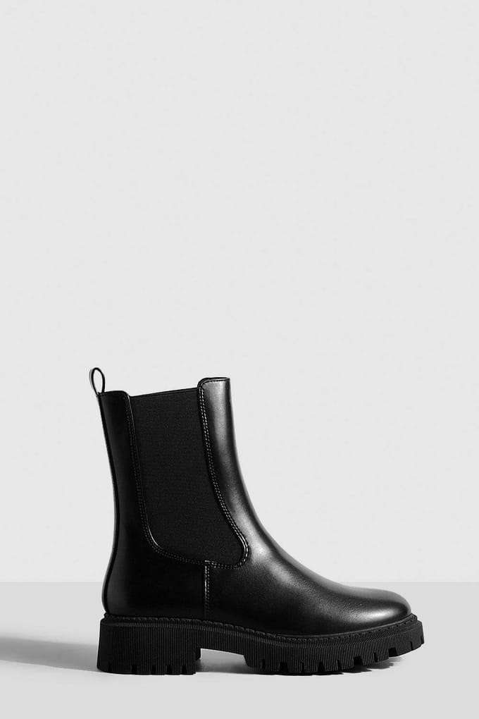 boohoo Dames Tab Detail Chunky Chelsea Boots | Black | Maat: 3