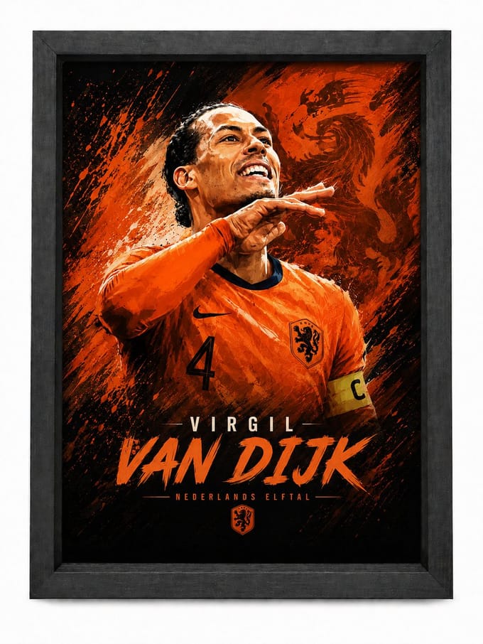 Virgil van Dijk Nederlands Elftal Poster met Goal Celebration | Inclusief Zwarte A4 Lijst