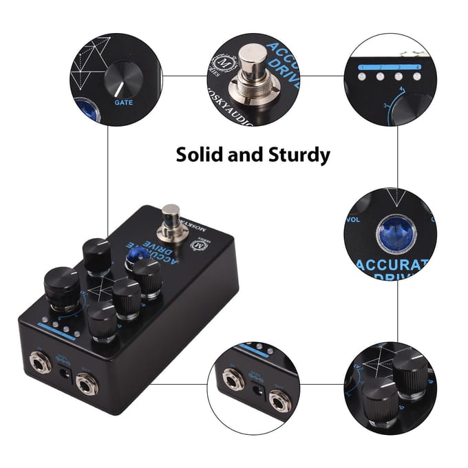 MOSKYaudio ACCURATE DRIVE Gitaar Drive Bas Effecten Pedaal Volume/Helderheid/Drive/Gate/Attack-4 Modi DC zwart