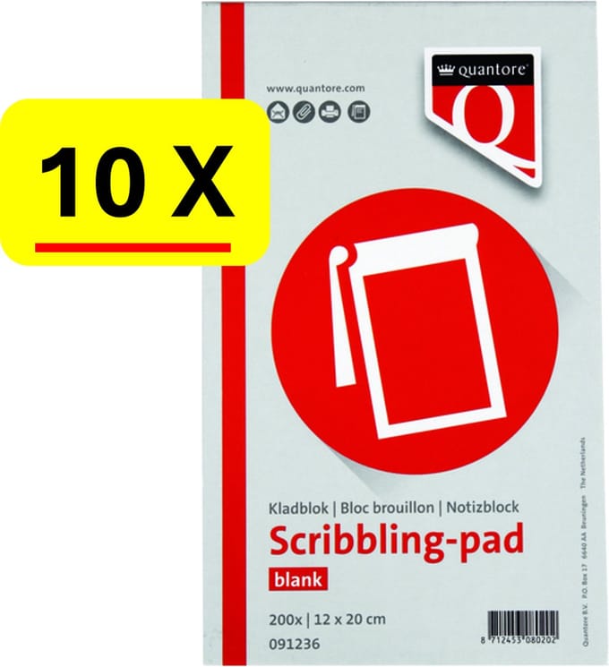 10 x Kladblok Quantore - 12x20cm - 200vel - voordeelset