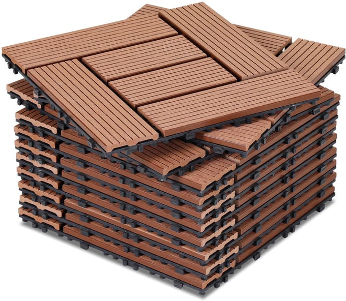 Terrastegels WPC 6 m² set, stabiele Terrastegels voor balkon en tuin Bruin 30x30cm