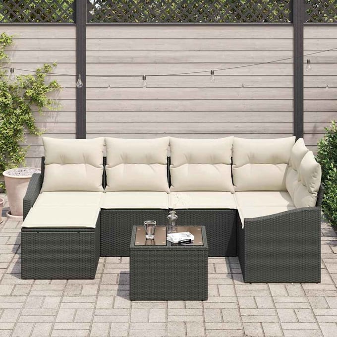 vidaXL Tuin Eettafel Set met kussen met opslag 7 pcs Bruin en Crème