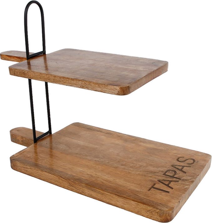 Etagere "Tapas" naturel/zwart hout/metaal 23x45x34cm